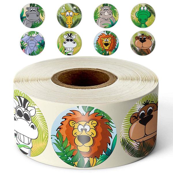 

500pcs/roll cartoon animals stickers for kids gift toys sticker 8 designs pattern lion elephant animals reward sticker