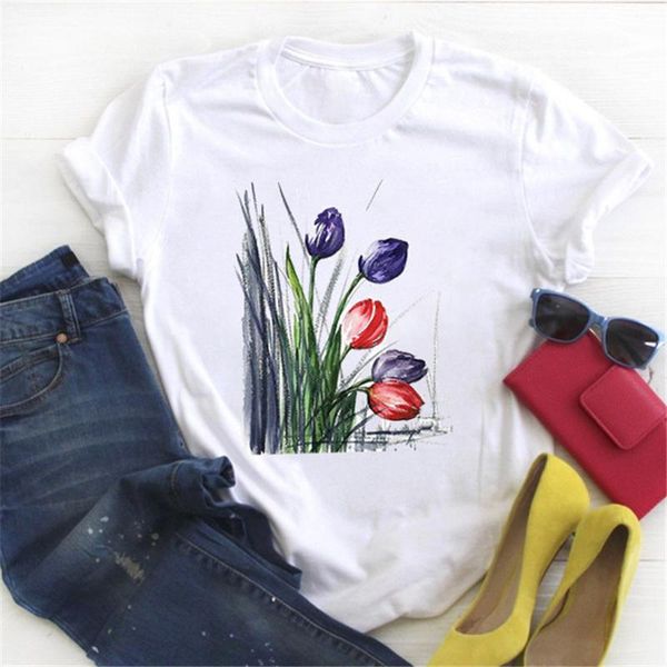 

women graphic flower floral fashion casual cute 90s style vintage lady tees print clothing female t shirt womens t-shirt women's, White