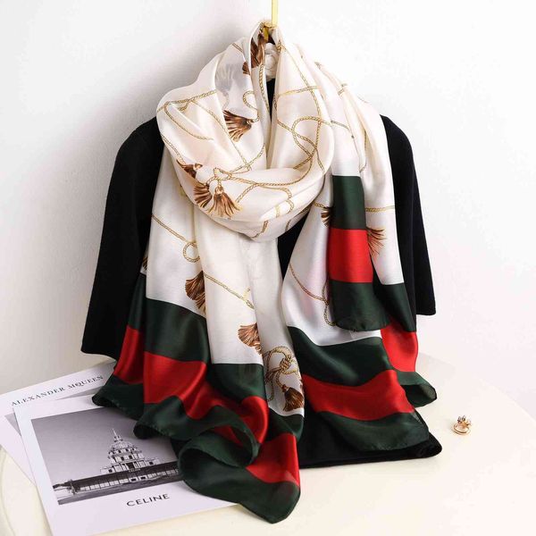 

design silk thin imitation 2021 sunscreen women's summer fashion super long scarf beach towel shawl new silk forging, Black;purple