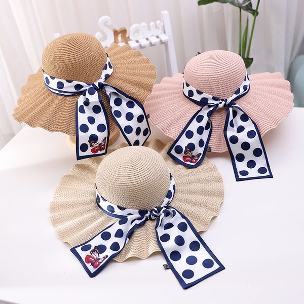 

new designer women's big wave flower beach outdoor with ribbon sun hat