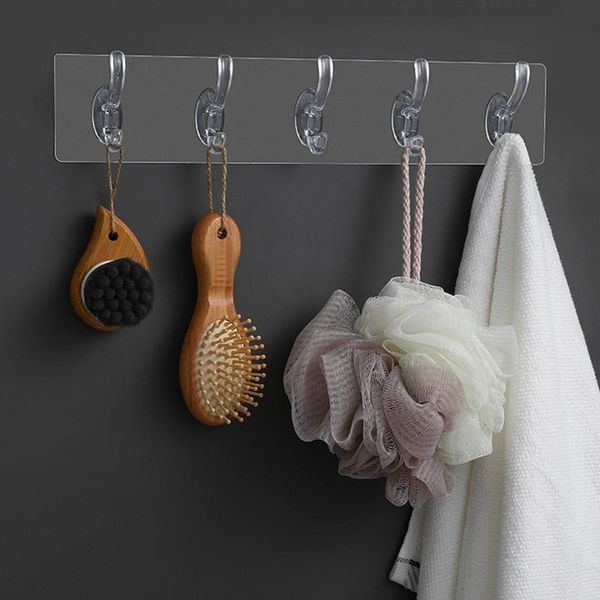 

hooks & rails transparent wall hook strong self adhesive door hanger no trace for bathroom kitchen towels hats keys storage rack