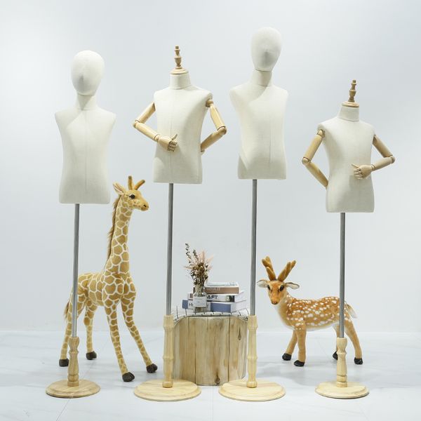 

1-2year children sewing mannequin body half-style models props,clothing white lince fabric disc base wood hand ,1pc d400, Khaki