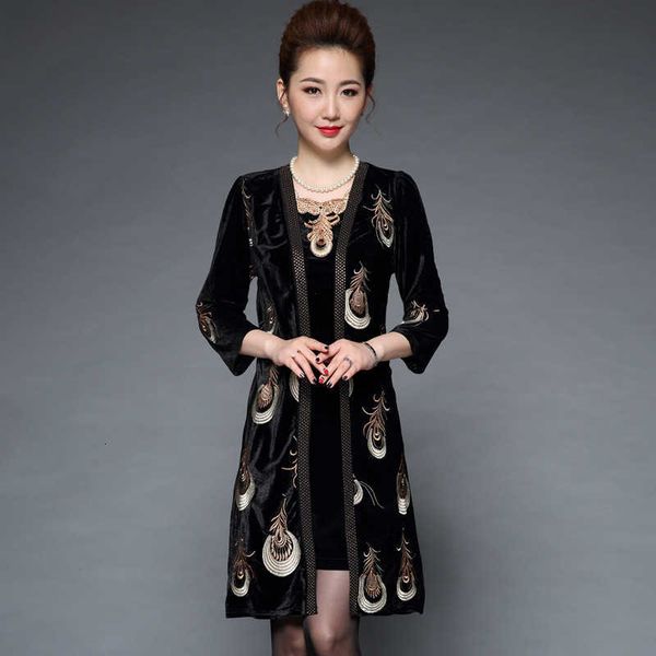 

luxury evening dress middle aged autumn large size women's 40-50 years old middle-aged and elderly wedding 's is, Black;gray