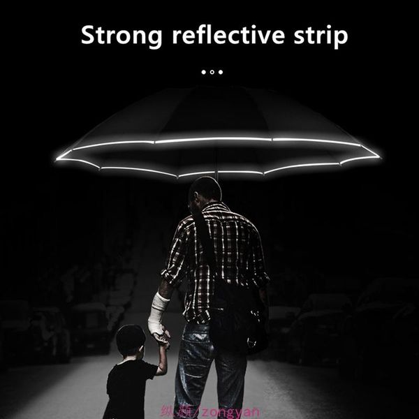 

umbrellas 10 bone windproof umbrella travel with reflective strips lamp sunshade anti-ultraviolet