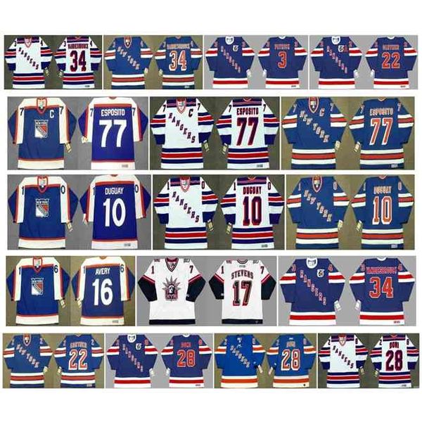 

goodjjob Vintage New York Rangers Jerseys 77 Phil Esposito 3 Lester Patrick 10 Ron Duguay 16 Avery 17 Kevin Stevens 34 John Vanbiesbrouck CCM Hockey, Colour 1
