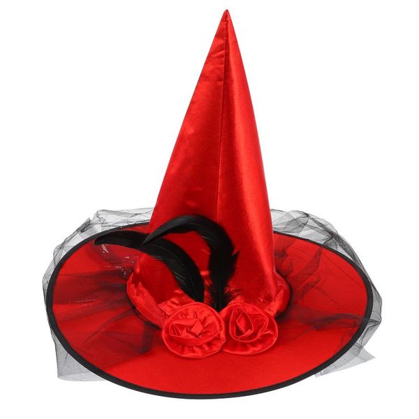 

party hats halloween cosplay decorative witch hat prom feather rose (black)