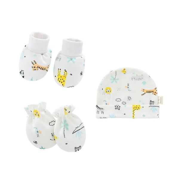 

caps & hats j2ff baby cartoon anti-scratch gloves hat foot cover set cotton mittens beanie, Yellow