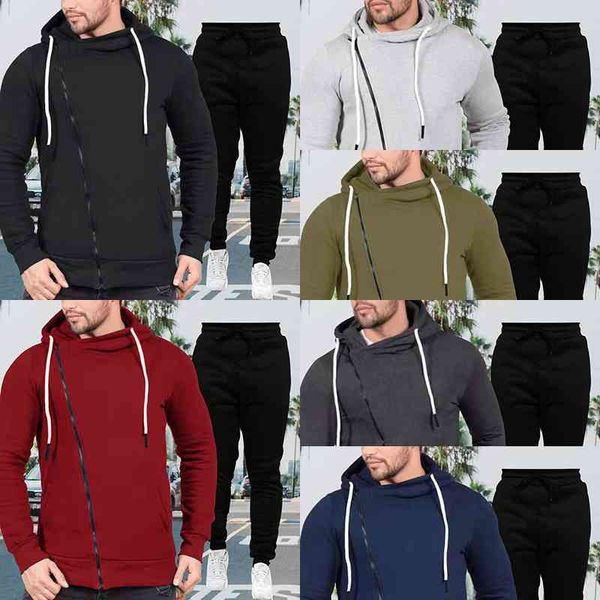 

2021 european autumn and winter new suit popular solid color sweatpants splicing men's hooded cardigan sweater, Black
