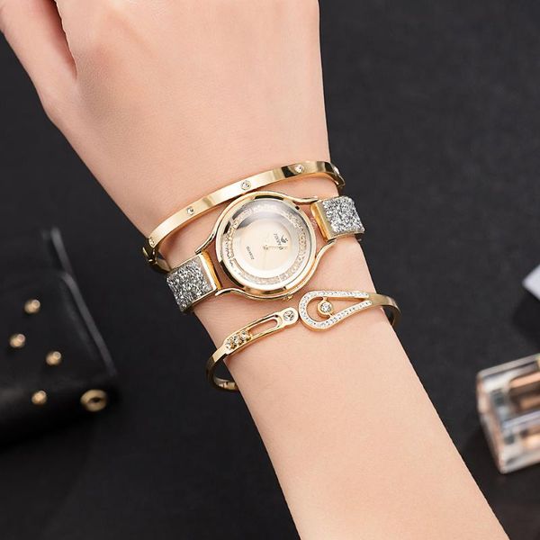 

gift watch set 3 pcs women bracelet watches with big box brand zonmfei woman dress design wristwatches, Slivery;brown