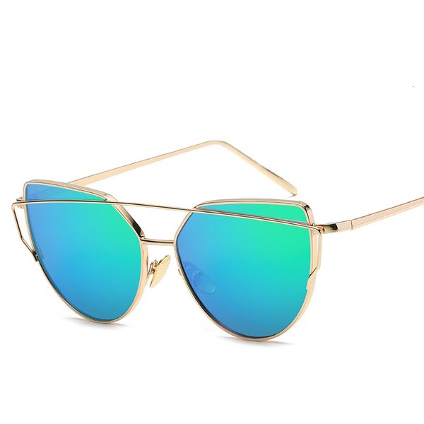 

luxury designer sunglasses cat eye vintage brand rose gold mirror for women metal reflective flat lens sun glasses female oculos 2021 0622, White;black