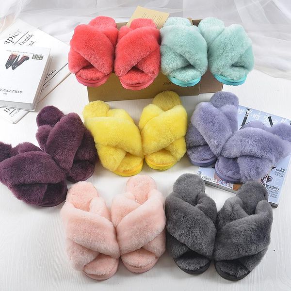 

slippers aobreugg website wool fur one piece home, Black