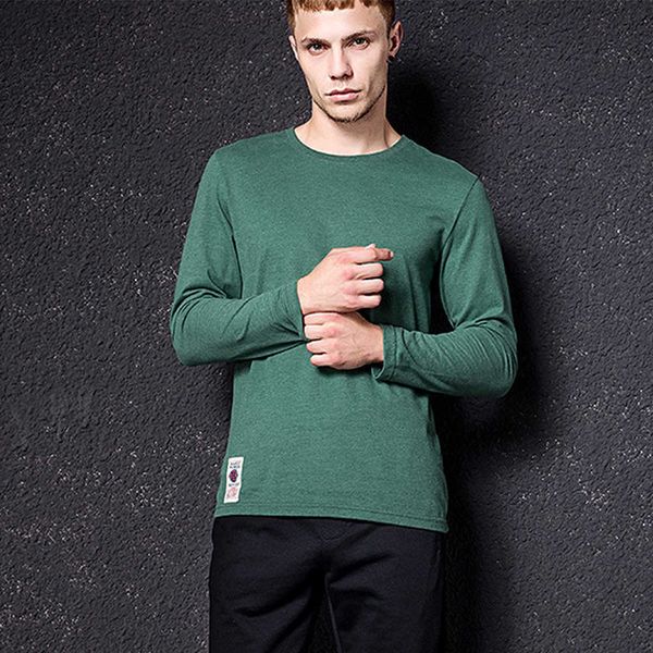 

men's t-shirts solid color multi-color washing knitted male autumn winter t-shirt cotton long sleeve 0u40, White;black