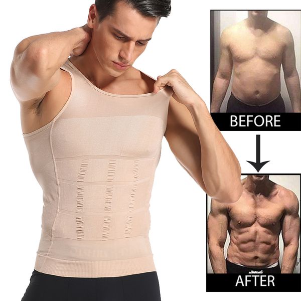

be-in-shape men slimming body shaper waist trainer vest tummy control posture shirt back correction abdomen tank shaperwear