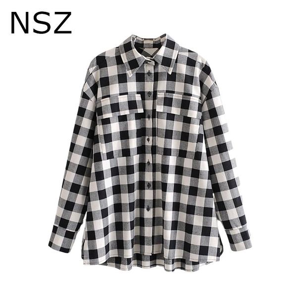 

women black and white plaid oversized blouse long sleeve big size loose casual checked shirt ladies fashion blusa femeni women's blouse