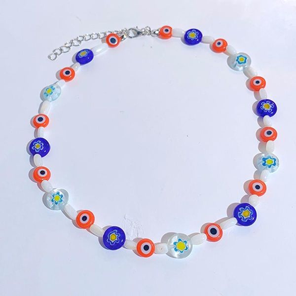 

pendant necklaces y2k jewelry colored glaze flower evil eye necklace for women vintage ethnic fashion bohemian charm 90s aesthetic gifts, Silver