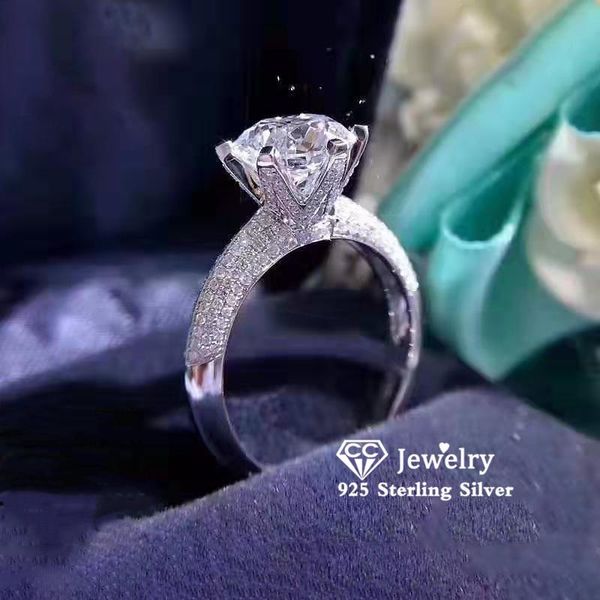 

cluster rings luxury for women 6 1.25ct cubic zirconia ring wedding fine jewelry bridal engagement bague drop 1628, Golden;silver