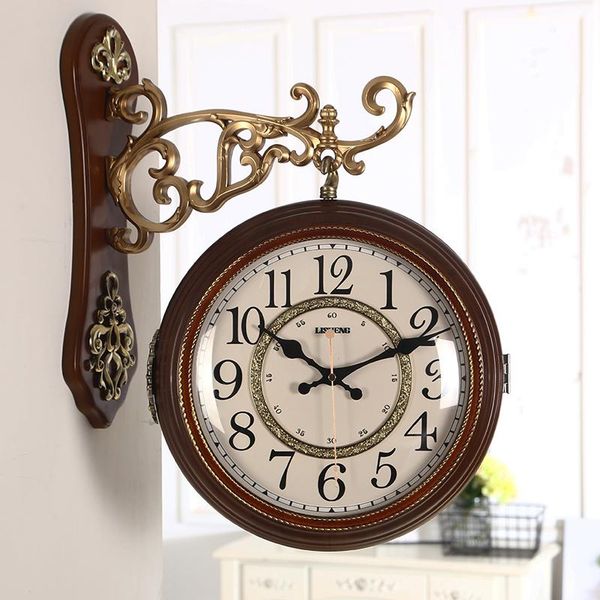 

double sided round wall clock silent vintage royal style modern design art horloge murale room decoration bk50bg clocks