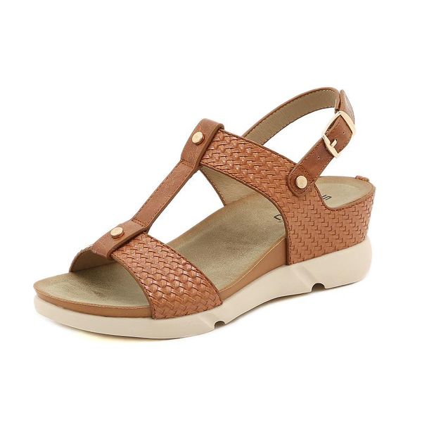 

sandals women leather comfortable fashion wedge beach outdoor shoes 2021 ladies casual female 36-41, Black