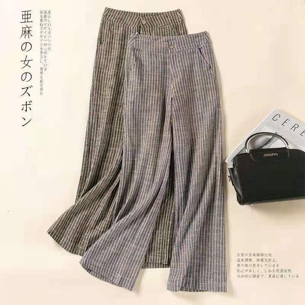 

women's jeans arrival spring/autumn women loose casual button fly straight pants striped cotton linen ankle-length w187 apqz, Blue