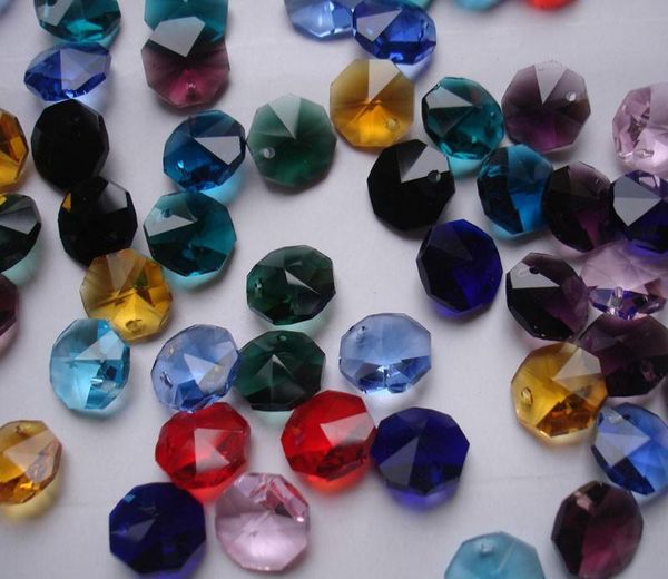 

chandelier crystal arrival,2000pcs/lot 15 colors mixed 14mm glass octagon beads in one hole parts wholesale