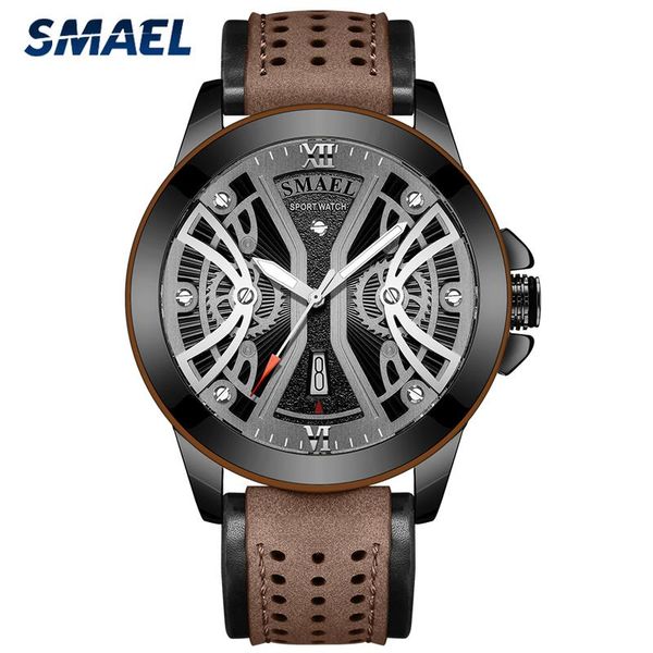 

wristwatches smael mens watches fashion sport leather waterproof quartz watch men military calendar wristwatch, Slivery;brown