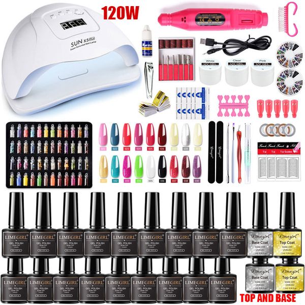 

set 120/54w uv led lamp for nail polish set kit gel varnish electric drill manicure sets nail art tools