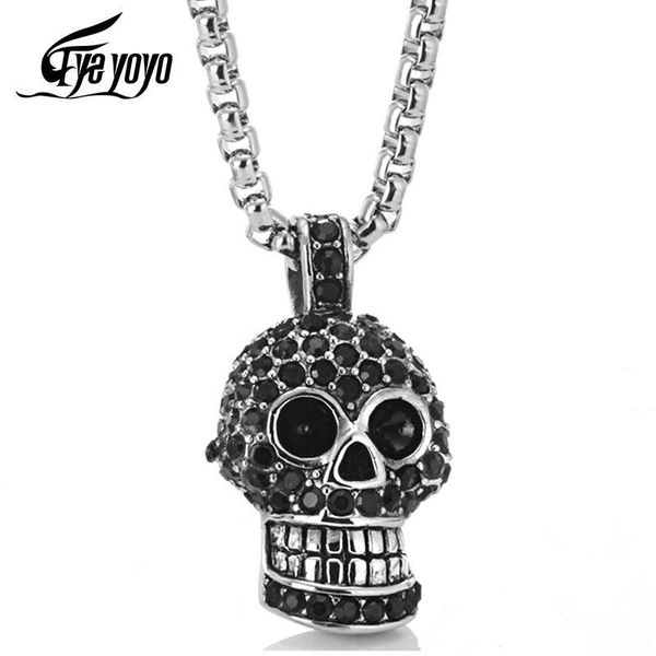 

pendant necklaces eyeyoyo punk crystal skull titanium stainless steel pave biker motorcycle style chain & pendants for men jewelry, Silver