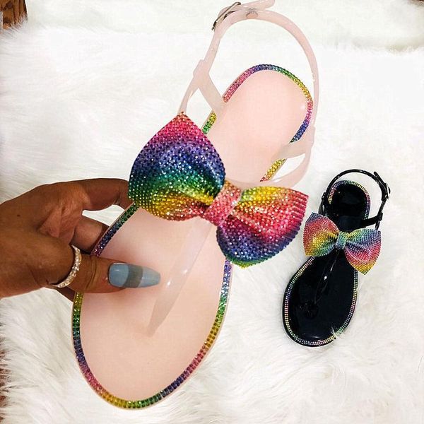 

slippers 2021 fashion crystal bow women jelly sandals flat slides casual beach flip flops summer shoes, Black