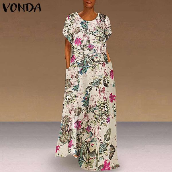 

casual dresses vonda 2021 women vintage summer floral printed bohemian loose sundress maxi long party vestido plus size 5xl ryq5, Black;gray