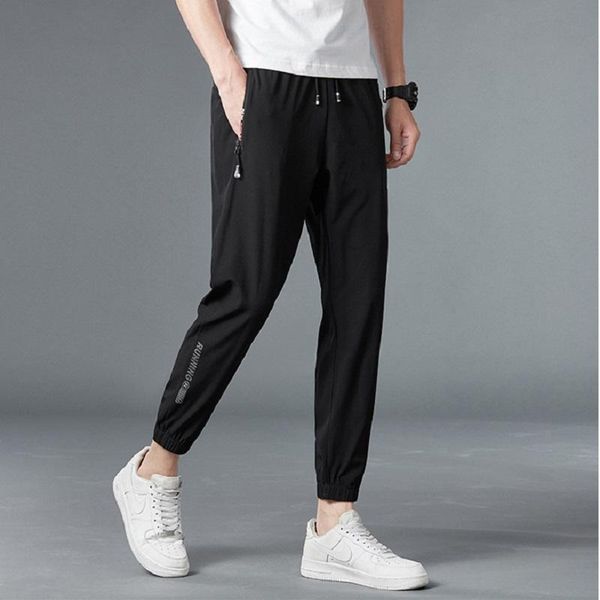 

summer thin trousers mens casual pants breathable loose fast-drying stretchy nine-point joggers sportspants ropa para hombre 8xl men's, Black