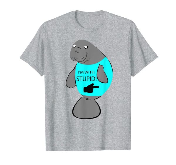 

manatee sea cow i'm with stupid pointing hand dude tshirt, White;black