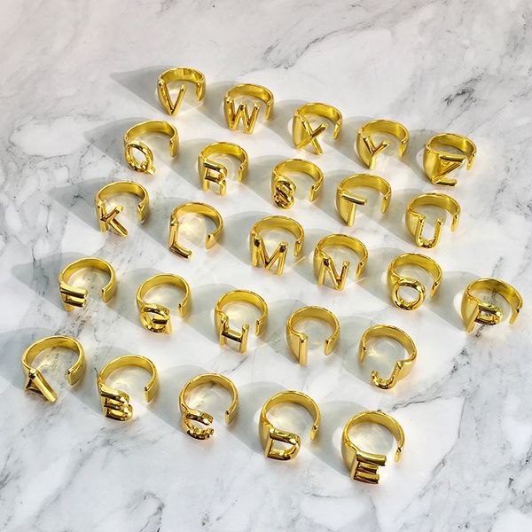 

26 letters rings for women designer jewelry copper with gold plated openning adjustable band ring fashion ins star style, Silver