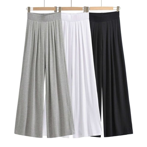 

women's 2021 spring new modal pleated solid wide leg pants a7ws21122f, Black;white