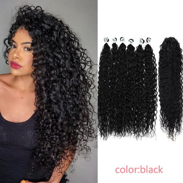 

human ponytails synthetic water wave bundles with closure fluffy mix biological fake hair extensions anjo plus 32inch ombre middle part, Black