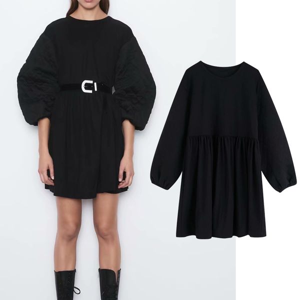 

rompers fashion neck-neck swollen sleeves ladies folds spring dress, Black;white