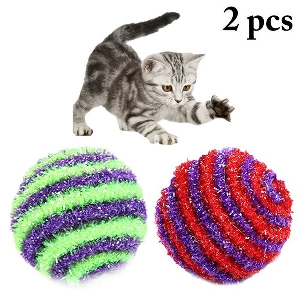 

cat toys 2pcs random color ball toy 1.8in stripe interactive glitter pom tinsel small line