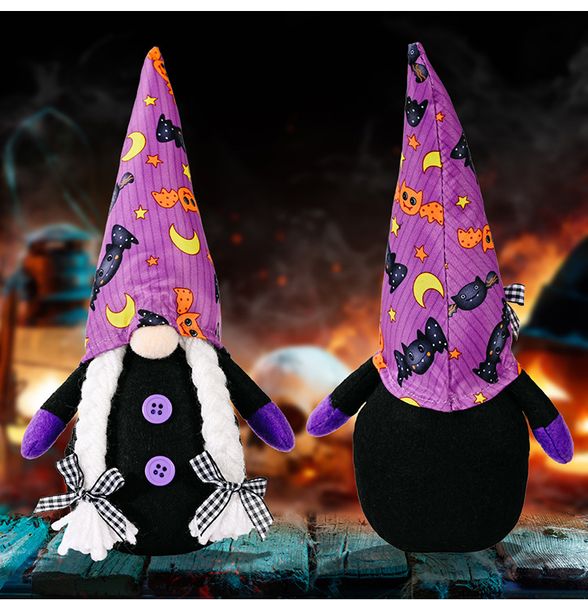 Novo Halloween Roxo Fellowelf Boneca De pé Top Hat Bat Bow Party Decoration