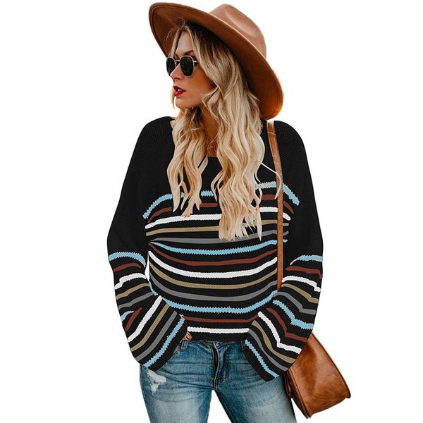 

women's sweaters harajuku black white rainbow stripe pattern plus size sweater pull femme hiver winter clothes women chaleco punto muje, White;black