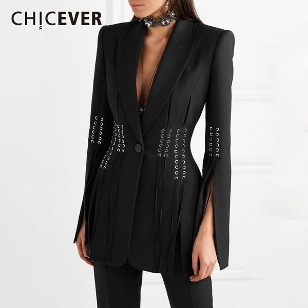 

black blazer for women lapel collar long sleeve bandage tunic split coat female fashion clothes 2021 summer 1, White;black