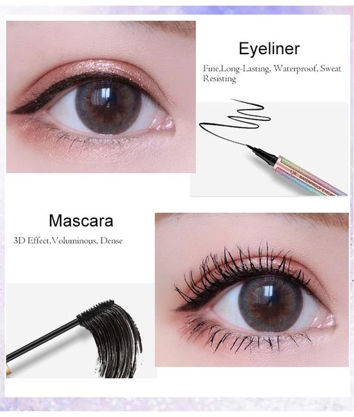 

4d fiber lash mascara liquid eyeliner pencil kit black waterproof makeup sky volume thick eyelash long lasting eye liner