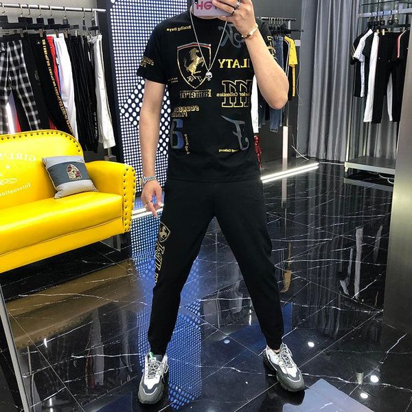 

men's tracksuits ice silk suit 2021 summer handsome casual two-piece set, Gray
