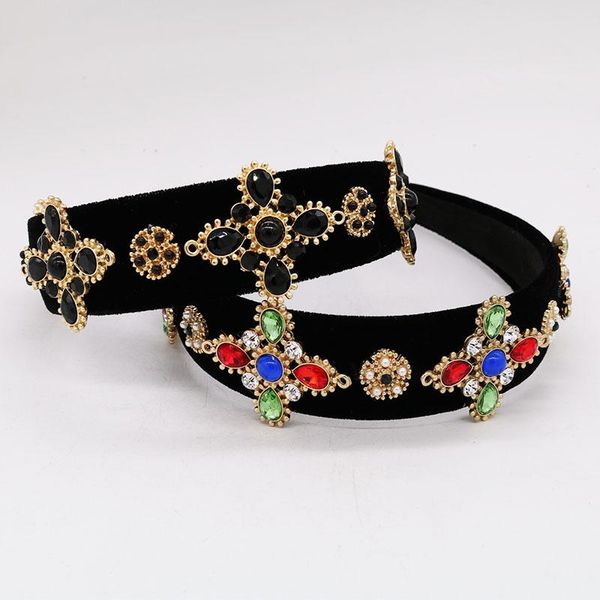 

hair clips & barrettes charm baroque prom tiara crown handmade color cross crystal velvet headband for women wedding accessories jewelry gif, Golden;silver
