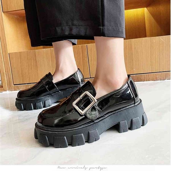 

women's leather shoes 2021 new autumn female ladies brand retro british shoes for women platform lolita shoes high heels pumps, Black