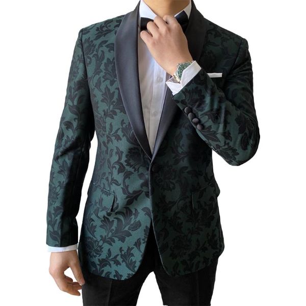 

men's suits & blazers wedding dinner party tuxedo green woolen suit jacket hand made tailored customerd shawl lapel one button, White;black