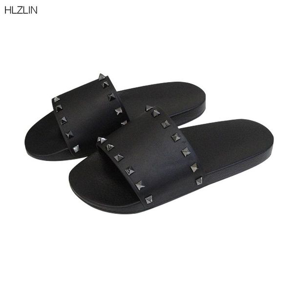 

outdoor beach slippers fashion rivet for couples brand pvc ladies, Black