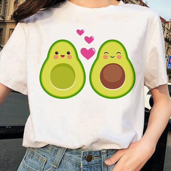 

cartoon avocado printed fashion women casual harajuku graphic cute tee clothing, White