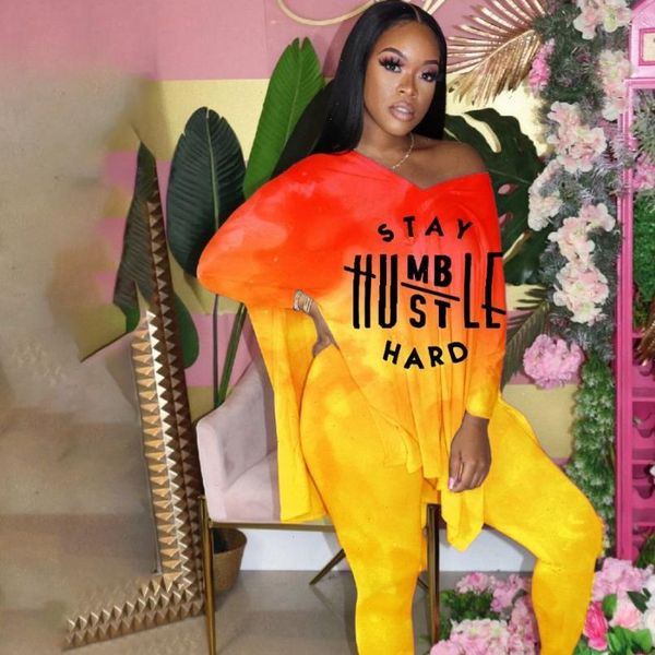 

3xl women tracksuits 4xl plus size two piece sets autumn loose gradient letter print lounge set split v neck, Gray