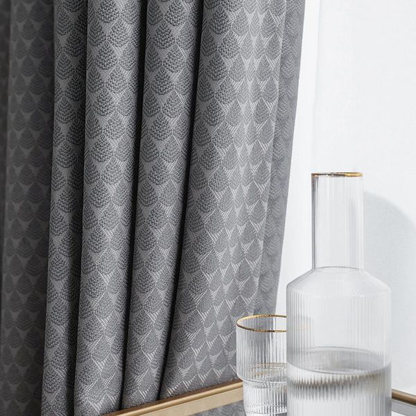 

gray simple light luxury sound insulation chenille blackout curtains for living dining room bedroom curtain & drapes