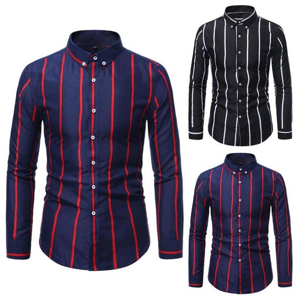 

men's casual shirts men turn down collar striped t office male long sleeve tees, White;black