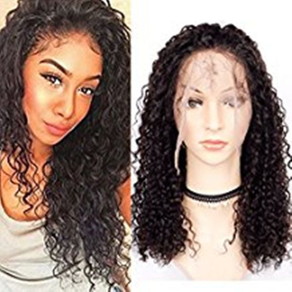 

360 lace frontal wig pre plucked natural hairline kinky curly brazilian virgin hair hd lace front wigs for black women 14inch 130% density, Black;brown